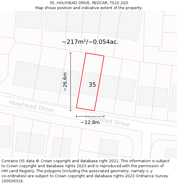 35, HOLYHEAD DRIVE, REDCAR, TS10 2QS: Plot and title map