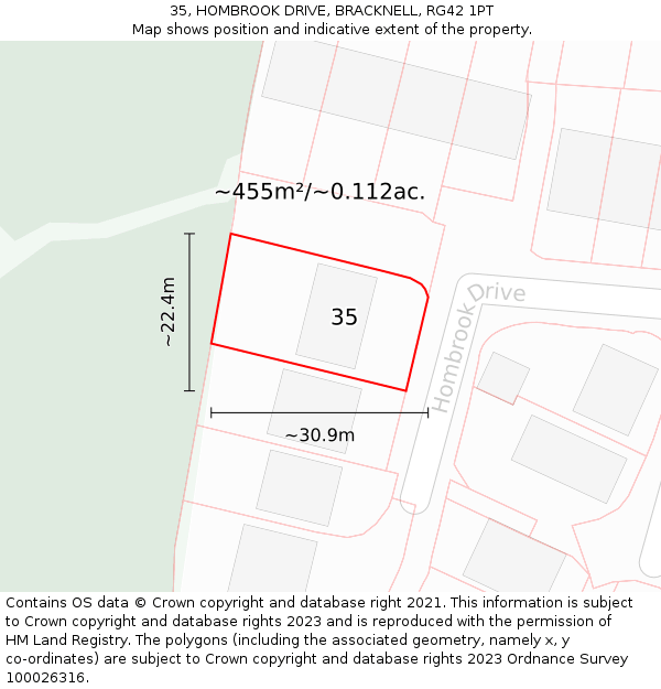 35, HOMBROOK DRIVE, BRACKNELL, RG42 1PT: Plot and title map