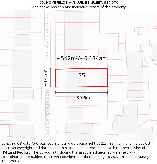 35, HOMEFIELDS AVENUE, BENFLEET, SS7 5TX: Plot and title map