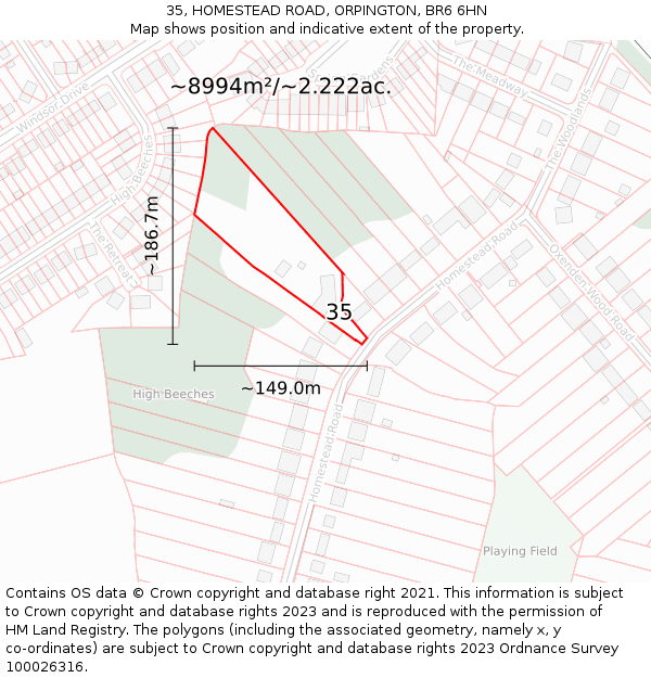 35, HOMESTEAD ROAD, ORPINGTON, BR6 6HN: Plot and title map