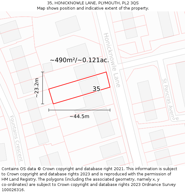 35, HONICKNOWLE LANE, PLYMOUTH, PL2 3QS: Plot and title map