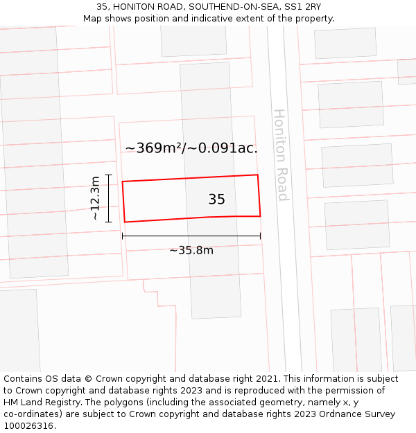 35, HONITON ROAD, SOUTHEND-ON-SEA, SS1 2RY: Plot and title map