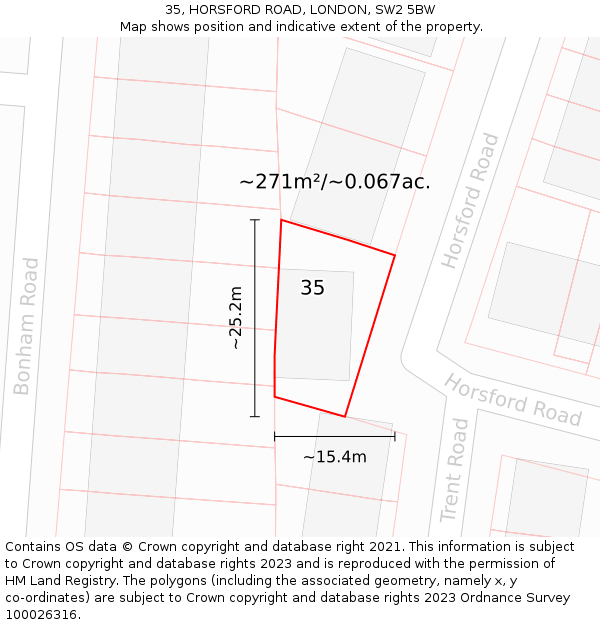 35, HORSFORD ROAD, LONDON, SW2 5BW: Plot and title map