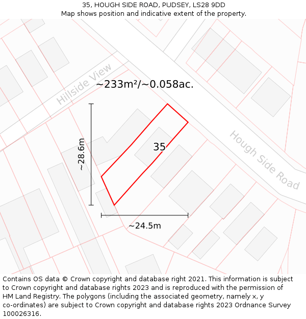 35, HOUGH SIDE ROAD, PUDSEY, LS28 9DD: Plot and title map