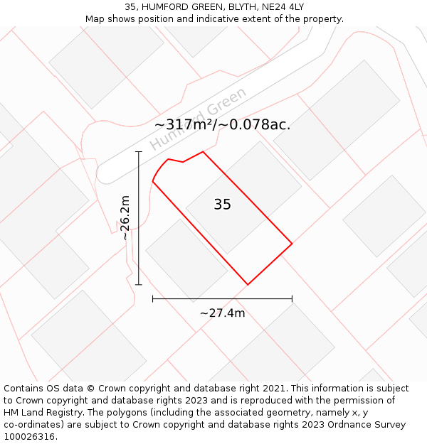 35, HUMFORD GREEN, BLYTH, NE24 4LY: Plot and title map