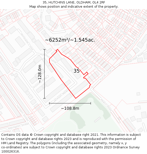 35, HUTCHINS LANE, OLDHAM, OL4 2RF: Plot and title map