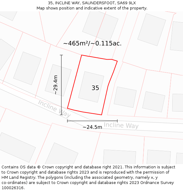 35, INCLINE WAY, SAUNDERSFOOT, SA69 9LX: Plot and title map