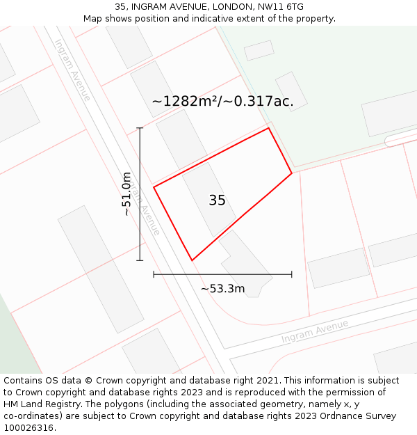 35, INGRAM AVENUE, LONDON, NW11 6TG: Plot and title map