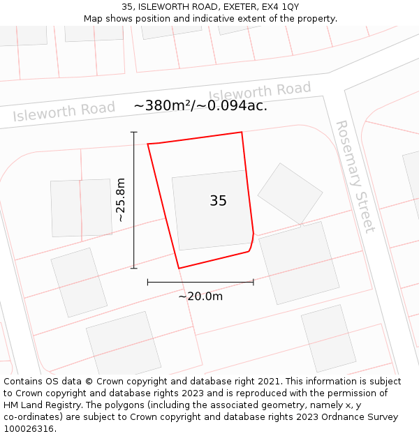 35, ISLEWORTH ROAD, EXETER, EX4 1QY: Plot and title map