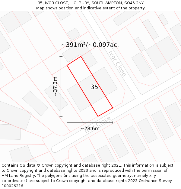 35, IVOR CLOSE, HOLBURY, SOUTHAMPTON, SO45 2NY: Plot and title map