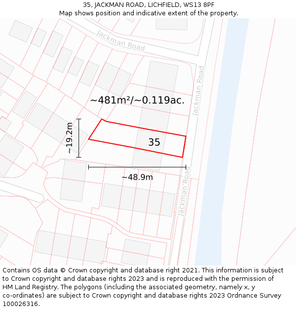 35, JACKMAN ROAD, LICHFIELD, WS13 8PF: Plot and title map