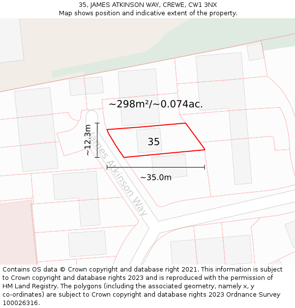 35, JAMES ATKINSON WAY, CREWE, CW1 3NX: Plot and title map