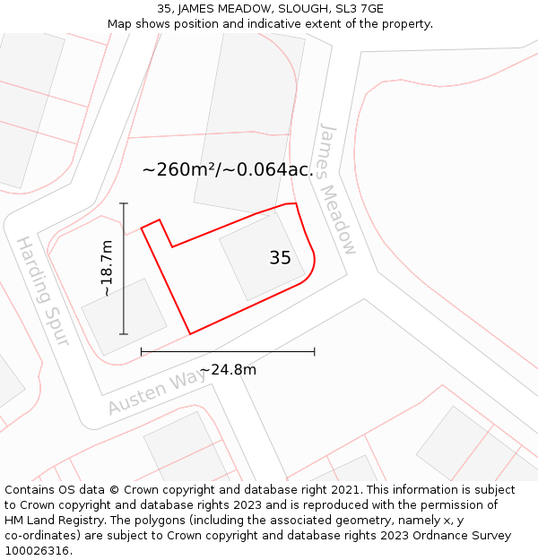 35, JAMES MEADOW, SLOUGH, SL3 7GE: Plot and title map