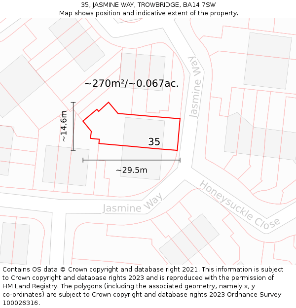 35, JASMINE WAY, TROWBRIDGE, BA14 7SW: Plot and title map