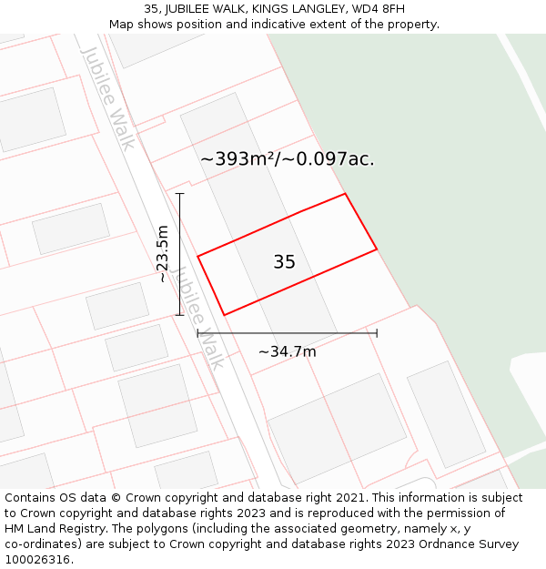 35, JUBILEE WALK, KINGS LANGLEY, WD4 8FH: Plot and title map