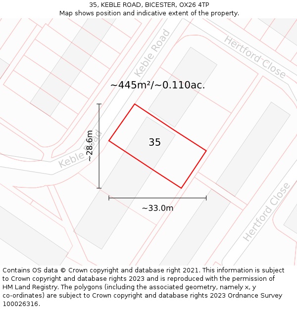 35, KEBLE ROAD, BICESTER, OX26 4TP: Plot and title map