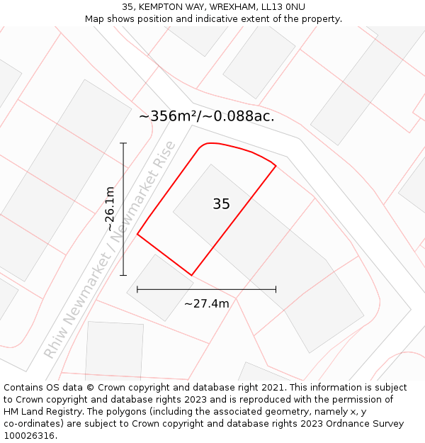 35, KEMPTON WAY, WREXHAM, LL13 0NU: Plot and title map