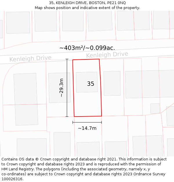 35, KENLEIGH DRIVE, BOSTON, PE21 0NQ: Plot and title map