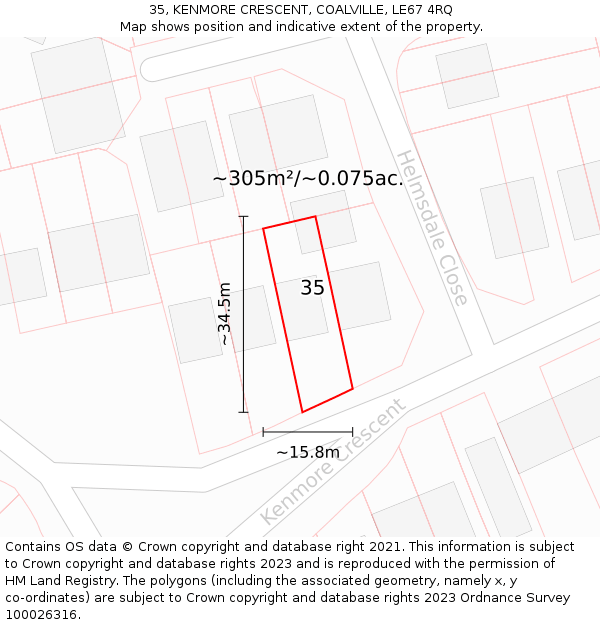 35, KENMORE CRESCENT, COALVILLE, LE67 4RQ: Plot and title map