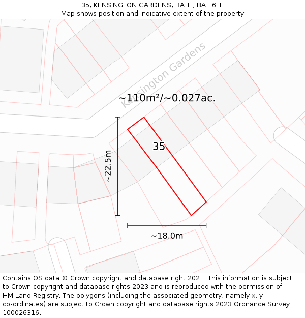 35, KENSINGTON GARDENS, BATH, BA1 6LH: Plot and title map