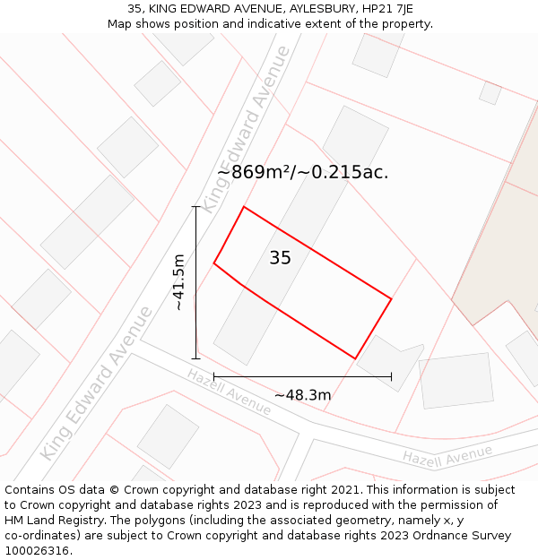35, KING EDWARD AVENUE, AYLESBURY, HP21 7JE: Plot and title map