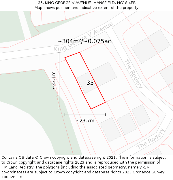 35, KING GEORGE V AVENUE, MANSFIELD, NG18 4ER: Plot and title map
