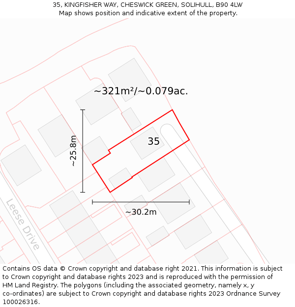 35, KINGFISHER WAY, CHESWICK GREEN, SOLIHULL, B90 4LW: Plot and title map