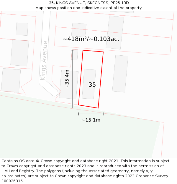 35, KINGS AVENUE, SKEGNESS, PE25 1RD: Plot and title map