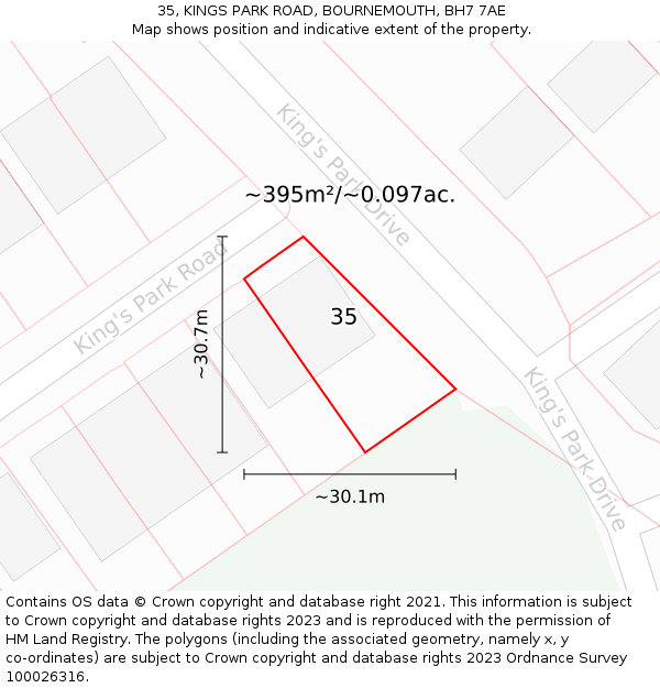35, KINGS PARK ROAD, BOURNEMOUTH, BH7 7AE: Plot and title map