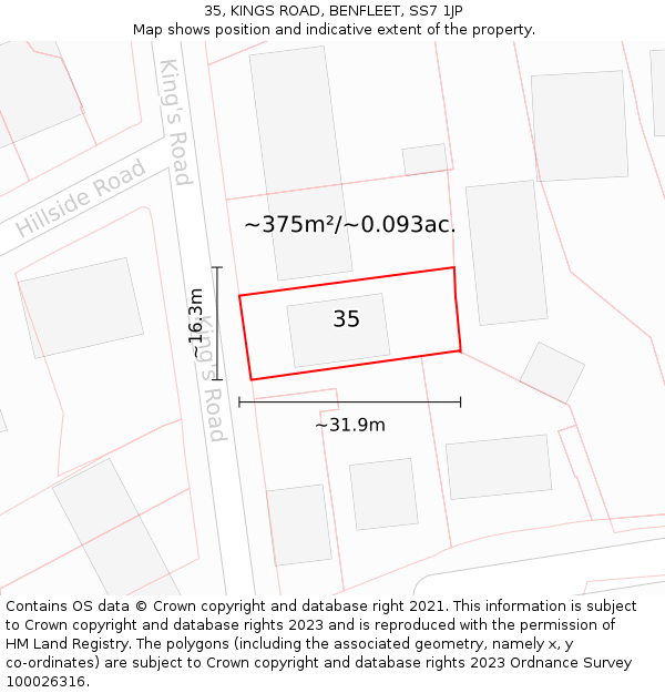 35, KINGS ROAD, BENFLEET, SS7 1JP: Plot and title map