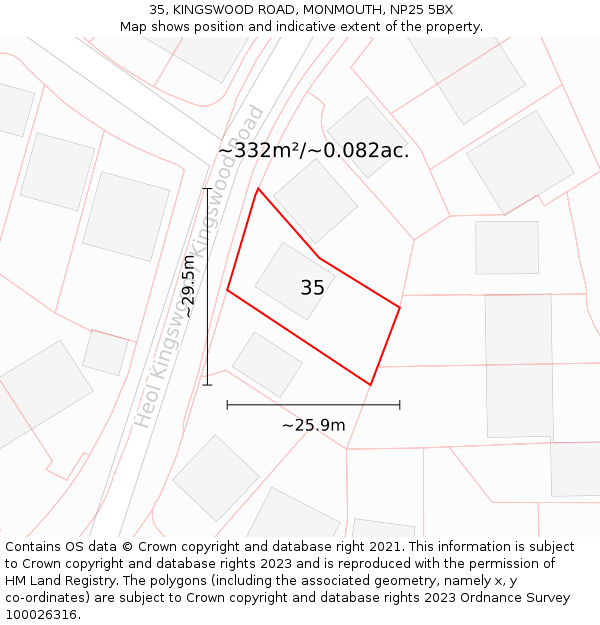35, KINGSWOOD ROAD, MONMOUTH, NP25 5BX: Plot and title map