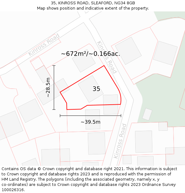 35, KINROSS ROAD, SLEAFORD, NG34 8GB: Plot and title map