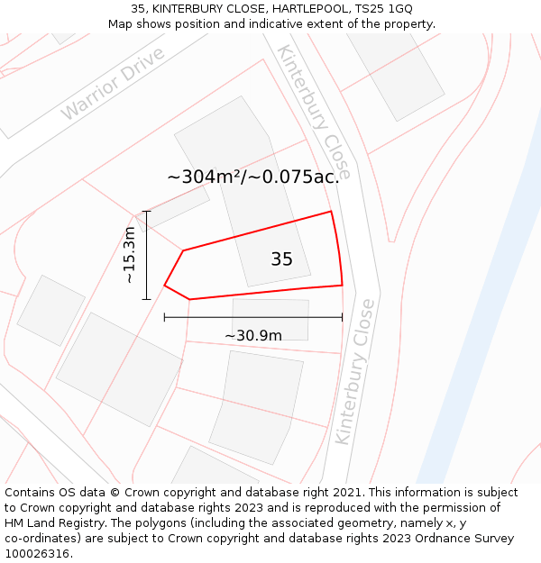 35, KINTERBURY CLOSE, HARTLEPOOL, TS25 1GQ: Plot and title map