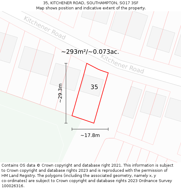 35, KITCHENER ROAD, SOUTHAMPTON, SO17 3SF: Plot and title map