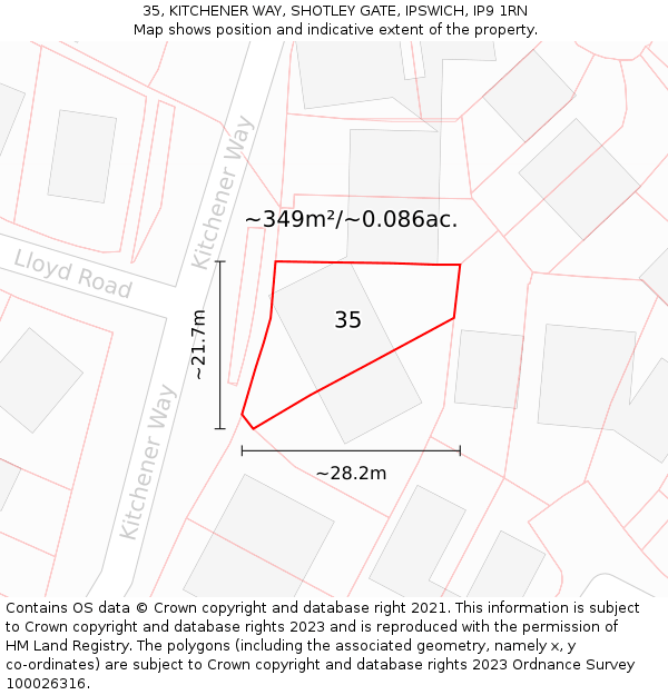 35, KITCHENER WAY, SHOTLEY GATE, IPSWICH, IP9 1RN: Plot and title map