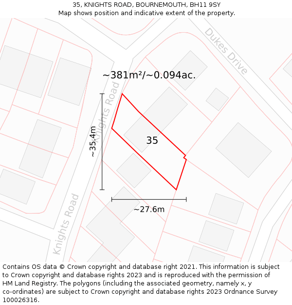35, KNIGHTS ROAD, BOURNEMOUTH, BH11 9SY: Plot and title map