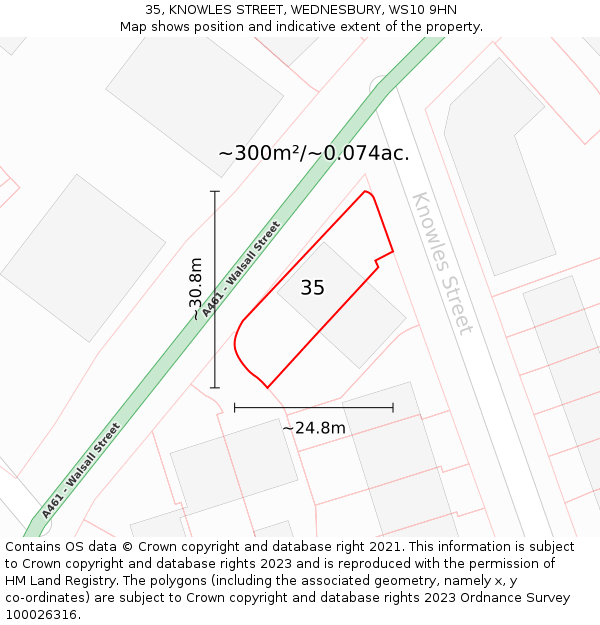 35, KNOWLES STREET, WEDNESBURY, WS10 9HN: Plot and title map