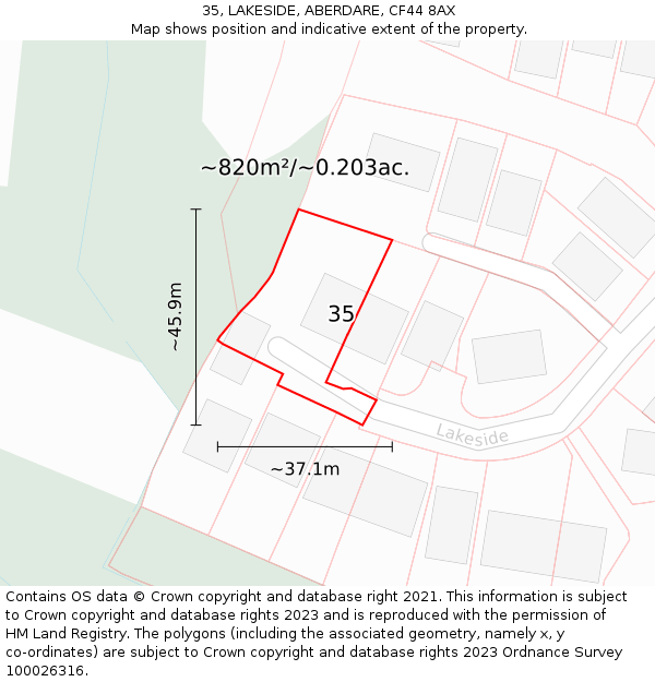 35, LAKESIDE, ABERDARE, CF44 8AX: Plot and title map