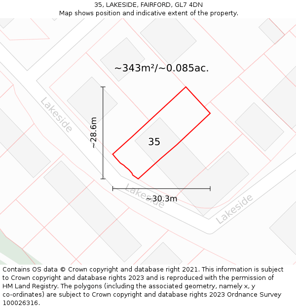 35, LAKESIDE, FAIRFORD, GL7 4DN: Plot and title map