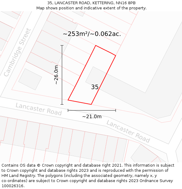 35, LANCASTER ROAD, KETTERING, NN16 8PB: Plot and title map