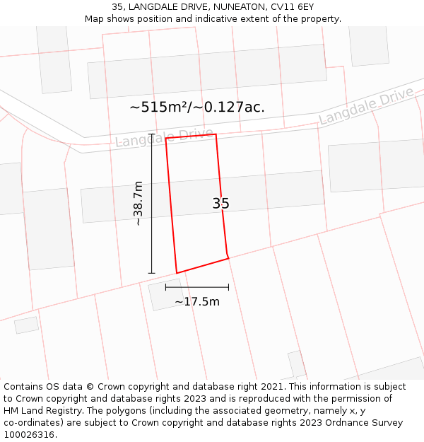 35, LANGDALE DRIVE, NUNEATON, CV11 6EY: Plot and title map