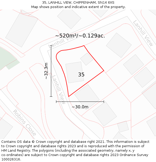 35, LANHILL VIEW, CHIPPENHAM, SN14 6XS: Plot and title map