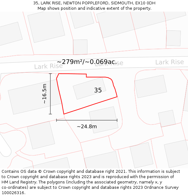 35, LARK RISE, NEWTON POPPLEFORD, SIDMOUTH, EX10 0DH: Plot and title map