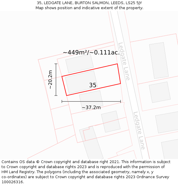 35, LEDGATE LANE, BURTON SALMON, LEEDS, LS25 5JY: Plot and title map