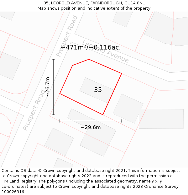 35, LEOPOLD AVENUE, FARNBOROUGH, GU14 8NL: Plot and title map