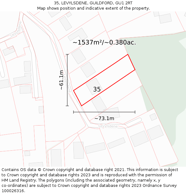 35, LEVYLSDENE, GUILDFORD, GU1 2RT: Plot and title map