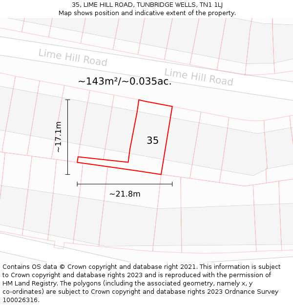 35, LIME HILL ROAD, TUNBRIDGE WELLS, TN1 1LJ: Plot and title map