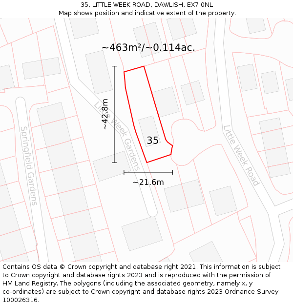 35, LITTLE WEEK ROAD, DAWLISH, EX7 0NL: Plot and title map