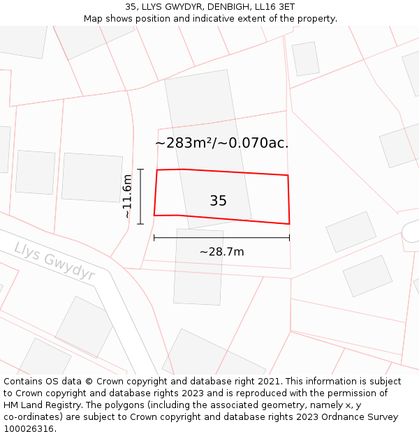 35, LLYS GWYDYR, DENBIGH, LL16 3ET: Plot and title map