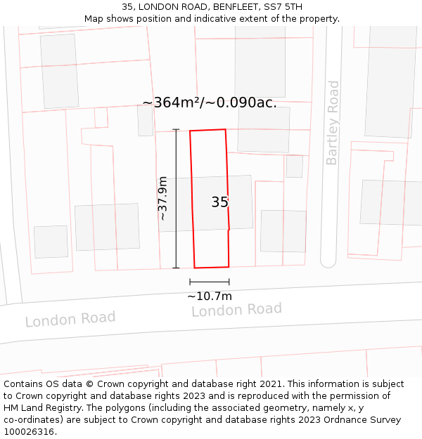 35, LONDON ROAD, BENFLEET, SS7 5TH: Plot and title map